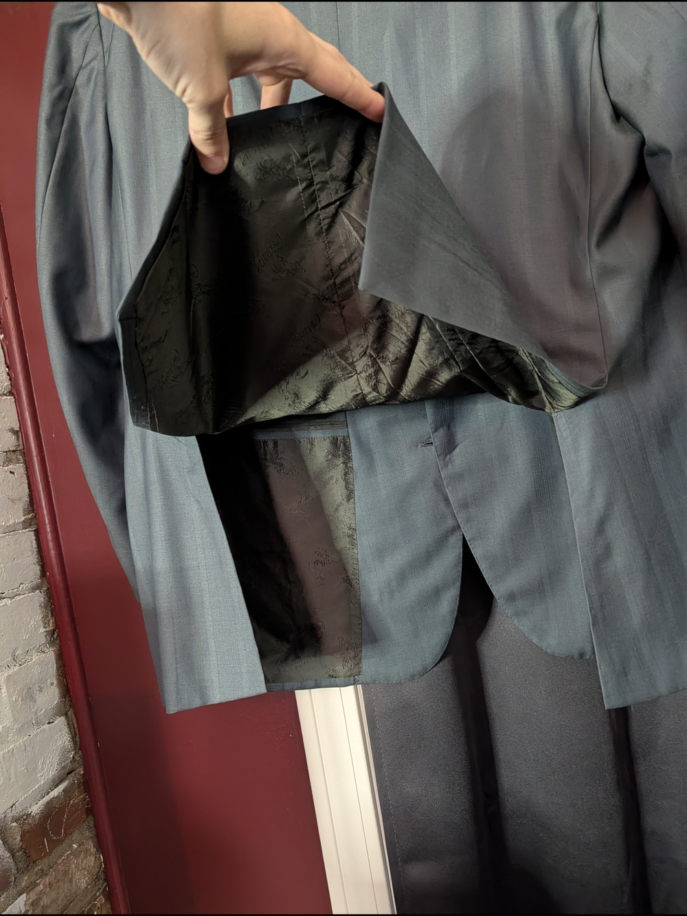 Brioni 2pc Suit Green Herringbone Striped Wool Mens Made In Italy 56 - Picture 7 of 16